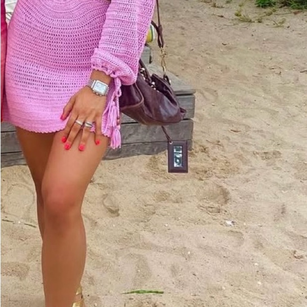 Long Sleeve Pink Crochet Dress